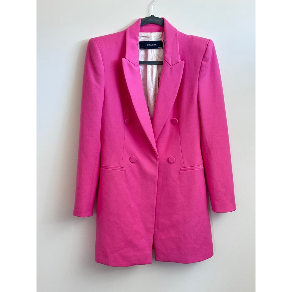 Zara Basic Womens Hot Pink Double Breasted Longline Blazer Jacket Size M